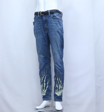 CR998 UPCYCLED SKELETON GRAPHIC DENIM JEANS