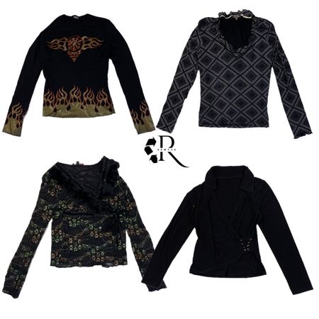 Y2K Tout Noir Vibe Manches Complètes Hauts RW-1277