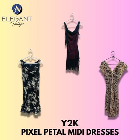 Y2K Pixel Petal Midi Dresses - EV1330