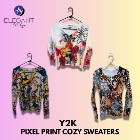 Y2K Pixel Print Cozy Sweaters - EV1353