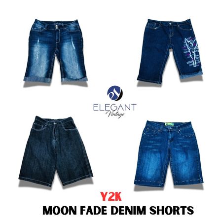 Y2K Moon Fade Denim Shorts - EV1127