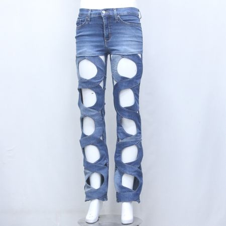 CR1007 Upcycled Spiral Cut-Out Denim Jeans