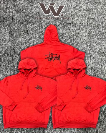 Stussy reworked style embroidered pullover red hoodie (91225)