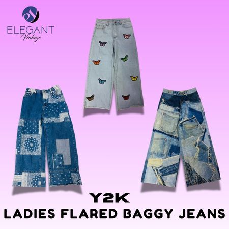 Y2K Ladies Flared Baggy Jeans - EV1464