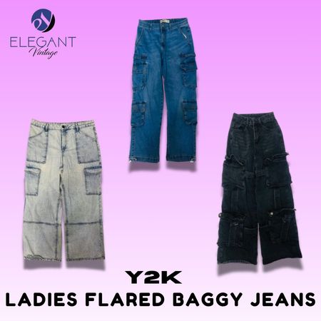 Y2K Ladies Flared Baggy Jeans - EV1466