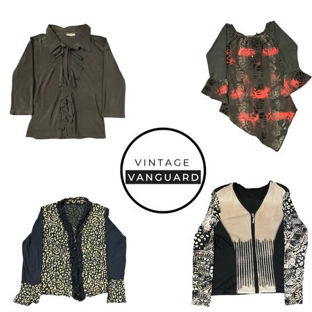 Y2K Grunge Gothic Top Lot – Vintage Ruffle, Sheer & Print Blouses (E)