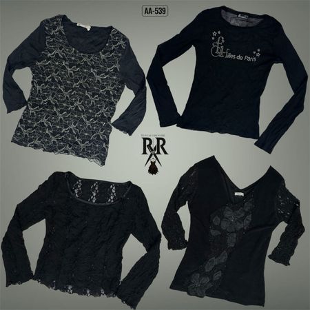 Y2K Black Gothic Full Sleeve Mesh Mix Tops (AA-539)
