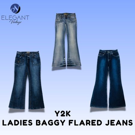 Y2K Ladies Baggy Flared Jeans - EV1470