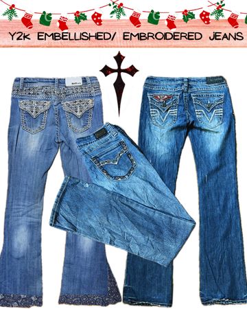 JEANS BOOTCUT BORDADOS OU ENRIQUECIDOS Y2K