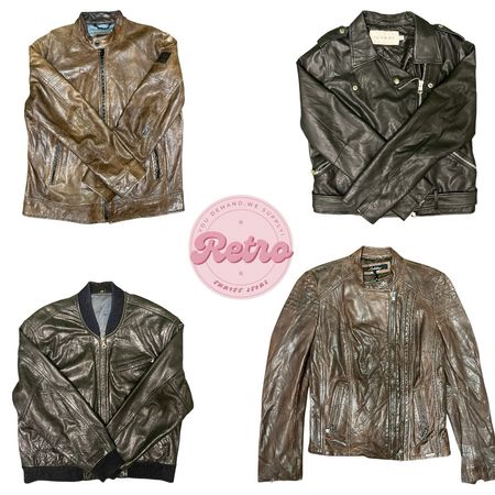 Veste en cuir bomber olive foncé – Ourlet côtelé (E)