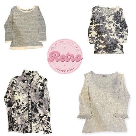 Vintage Neutral Top Bundle – Grey & Floral Long Sleeves (R)