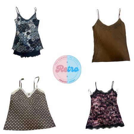 Vintage Y2K Camisole Set – Lace Trim & Printed Slips (R)