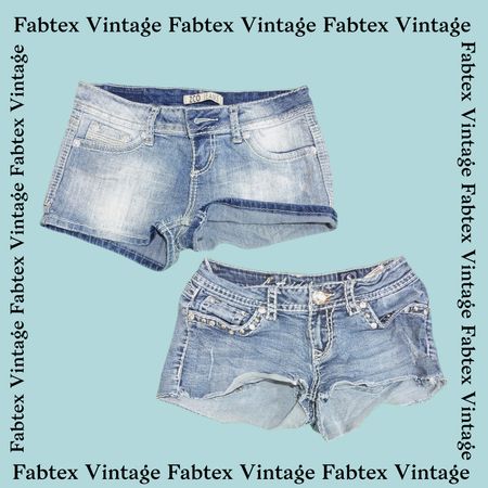 (FV-749) Y2K Denim Sexy Short Back Pocket Embellished Details