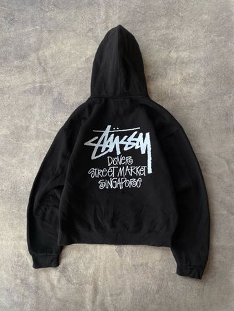 Stussy rework style black pullover hoodie