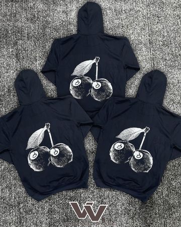 Felpe con cappuccio navy grafiche a ciliegia rielaborate di Stussy