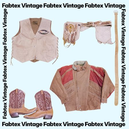 (FV-813) Vintage Cowboy Suede Mix Bundle (Shoes,Belts, Jacket,Bag)