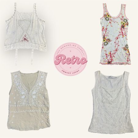 ヴィンテージフローラルプリントタンクドレストップ – 90年代夏の美学 (E)