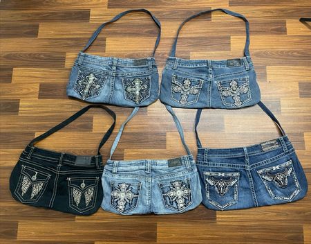 Upcycled denim double pocket tote bags