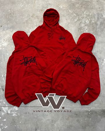 Stussy reworked style embroidered red pullover hoodie #2012