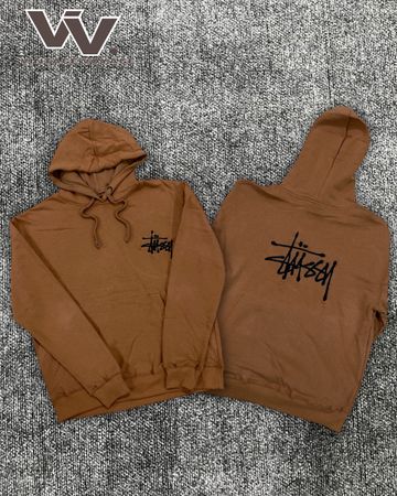 Stussy reworked style tan embroidered pullover hoodie #2212