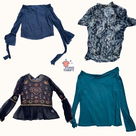 Y2K Mesh Tops Bundle | Blue Floral Embroidered Sheer Boho 2000s Vintage Lot(MT-003)