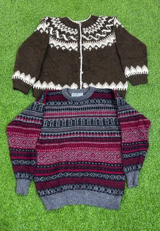 プリントとフィッシャーマンニットウェア