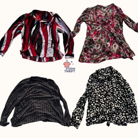 Pacchetto di Top a Lungo Maniche Y2K | Stampa a Righe Floreale Leopardata Vintage anni 2000 (FS-008