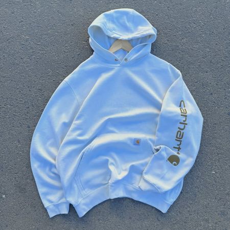 Carhartt white print rework style pullover hoodie