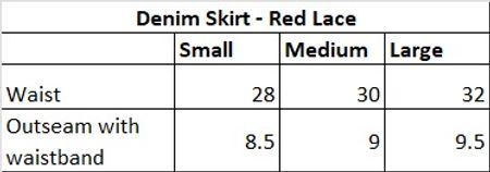 JUPE MINI EN DENIM RECYCLÉ AVEC DE LA DENTELLE ROUGE