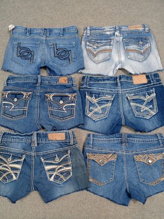 HD1274 Ladies Y2K Upcycled Denim Micro Mini Shorts