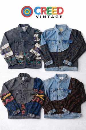 CR5718 Upcycled Sweater Patch Denim Jackets