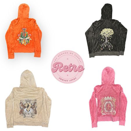 Y2K Juicy Couture Style Velours Hoodie – Luxe Vintage Streetwear (E)