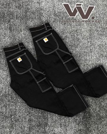 Pantalones de estilo remodelado Carhartt negros con costuras blancas #2912