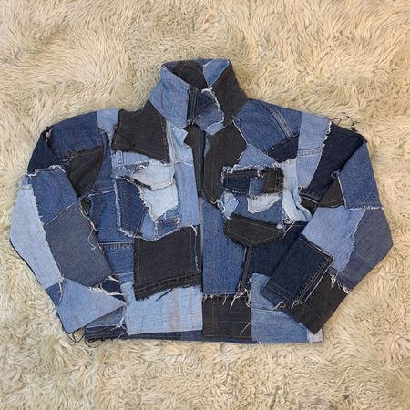Upcycled Denim Cropped Jacket with Patchwork