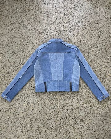 Chaqueta de motociclista de denim inspirada en y2k reciclada