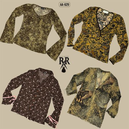 Y2K Earthy Tone Full Sleeve Mesh Mix Tops (AA-629)