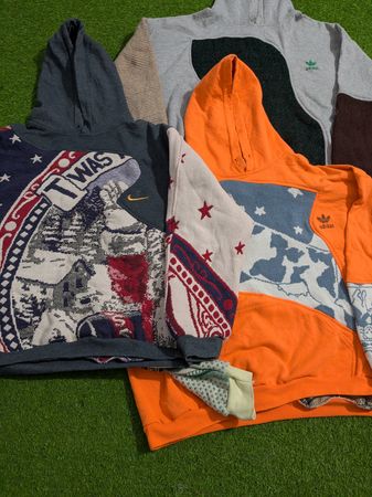 Upcycle Nike & Adidas tapeçaria cobertor suéter & moletons
