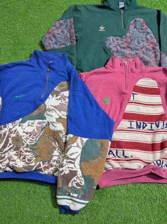 Upcycle tapestry blanket sweatshirt Half zip Nike Adidas