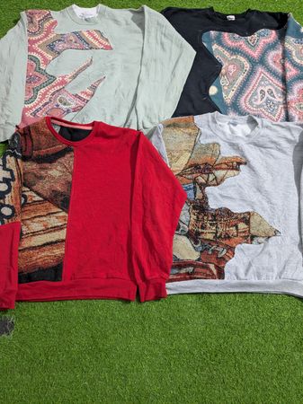 Upcycle unbranded tapestry blanket sweater & sweatshirt patchwork