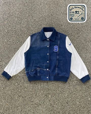 Upcycled Denim–Jersey Varsity Jacket