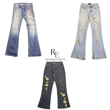 Y2K Jeans Únicos de Denim Enfeitados RE-2676