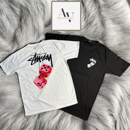 Stussy rework style dice black and white tees
