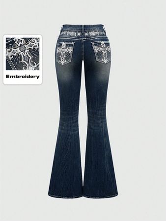 Jeans de mujer de bordado bootcut Y2k