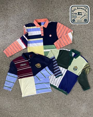 Upcycled Patchwork Long-Sleeve Polo Shirt