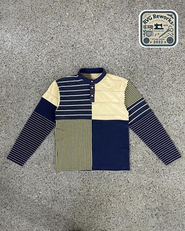 Camiseta Polo de Manga Longa com Patchwork Reciclado