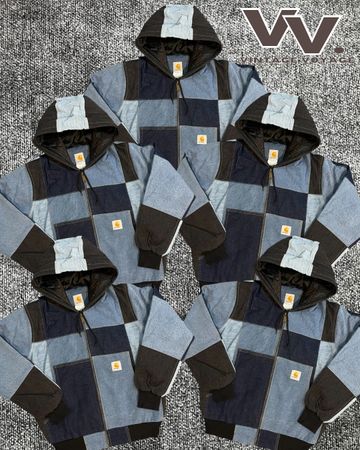 Carhartt reworked style denim patchwork hooded jackets #6126