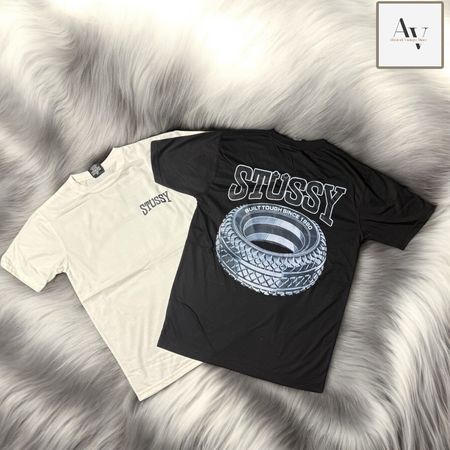 Stussy rework style tire white and black tee