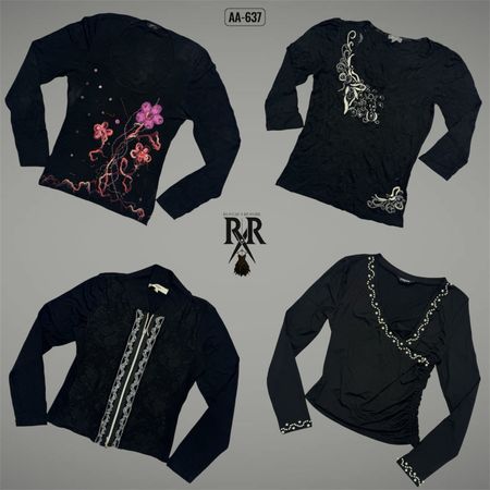 Y2K All Black Gothic Full Sleeve Tops (AA-637)