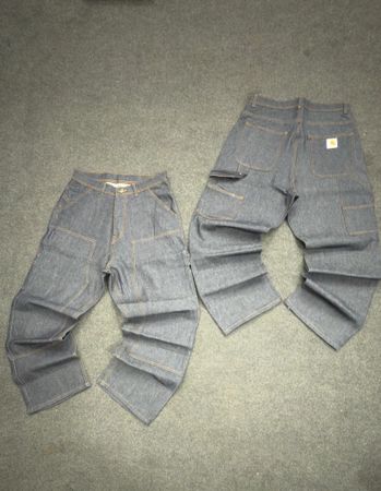 Carhartt Dark Grey Raw Denim Double Knee Rework Style Jeans