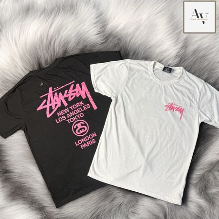 Stussy rework style pink worldtour white and black tee